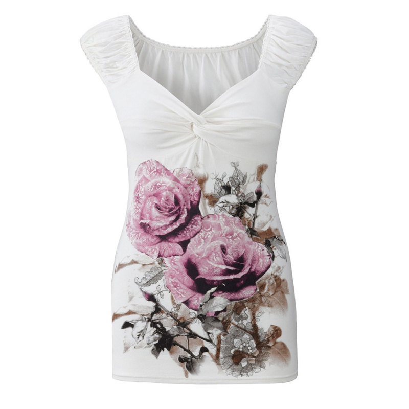 v neck loose fitting floral printed blouses